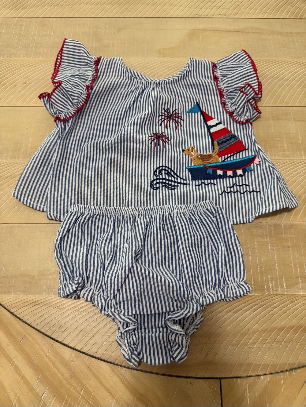 Mudpie Sailboat Puppy Pinafore Set- 3-6M